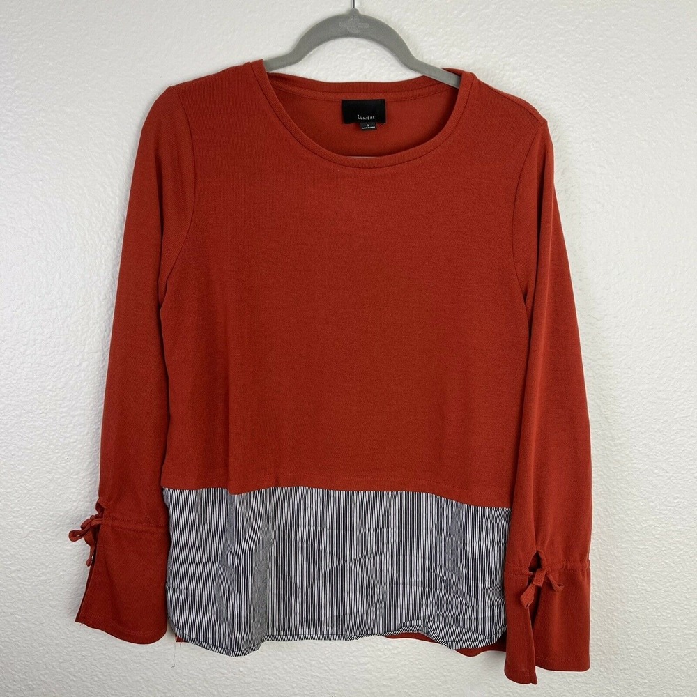 Lumiere Women's Tie Bell Long Sleeve Tunic Top Shirt Size Small Burnt‎ Orange